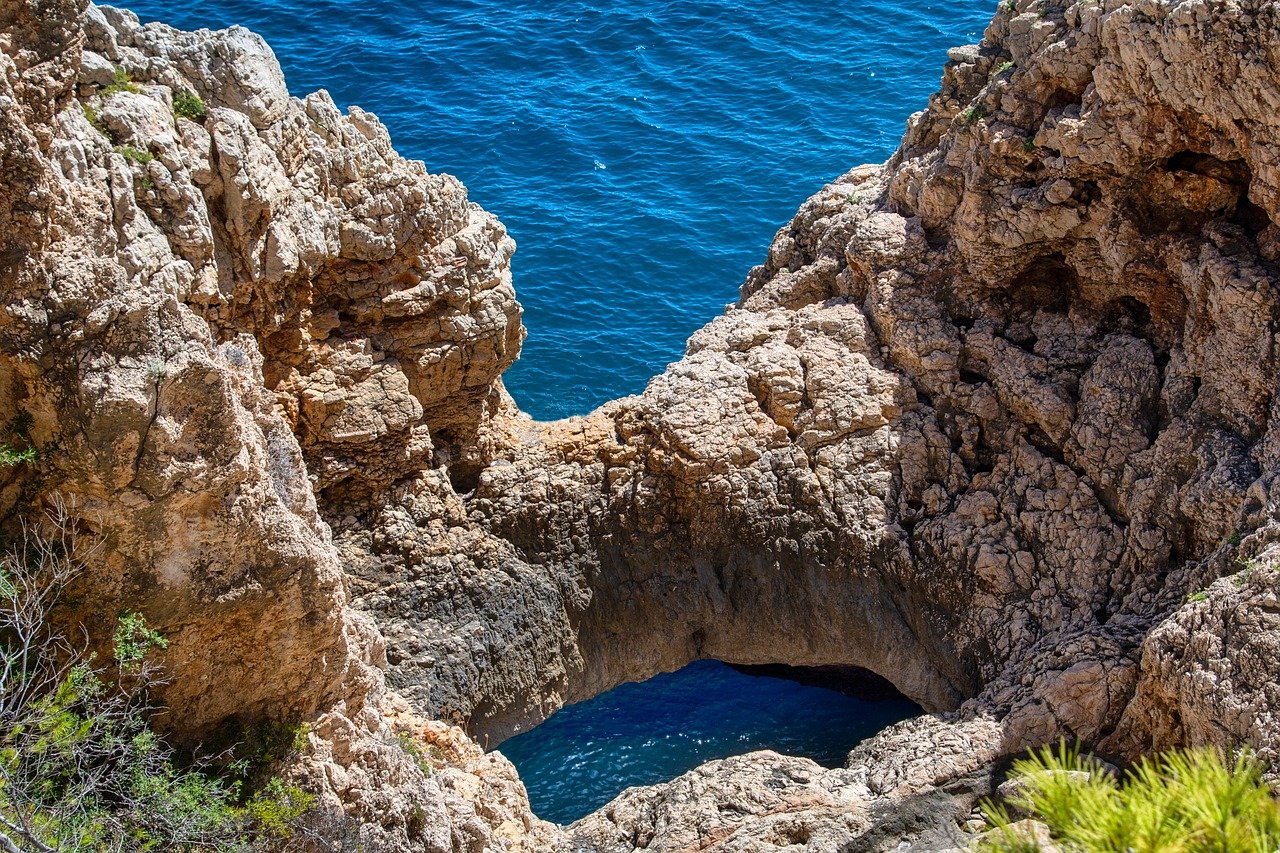 rocks, sea, blue, gap, arc, nature, water, training, landscape