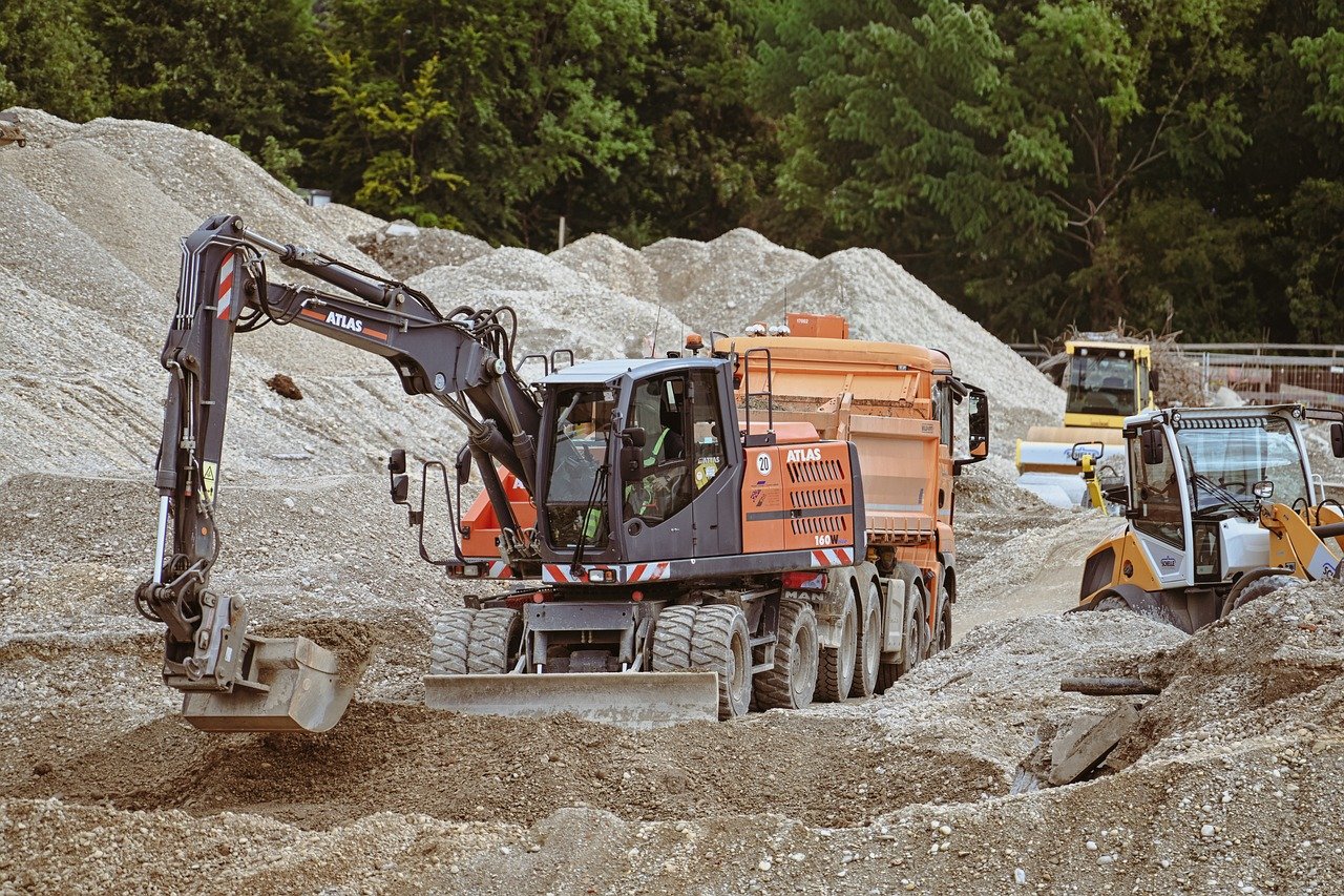 construction site, excavator, work, industry, building, machinery, construction worker, sand