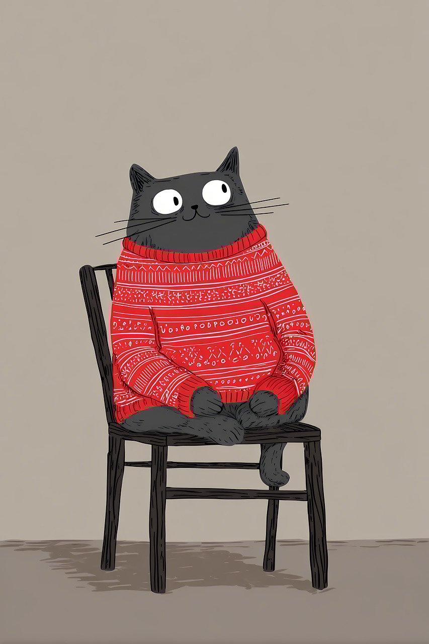 cat, animal, domestic animal, nature, kitten, domestic cat, feline, cute, mammal, portrait, cat portrait, wildlife, background, chair, furniture, pet, living room, pullover, clothing, sweatshirt