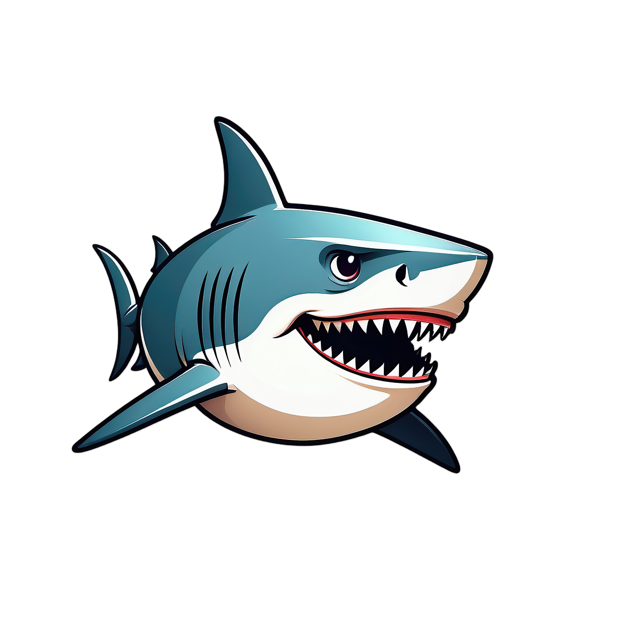 shark, nature, fish, sea, ocean, underwater, animal, maritime, wildlife, teeth, marine, high resolution, cutout, cartoon, ai generated