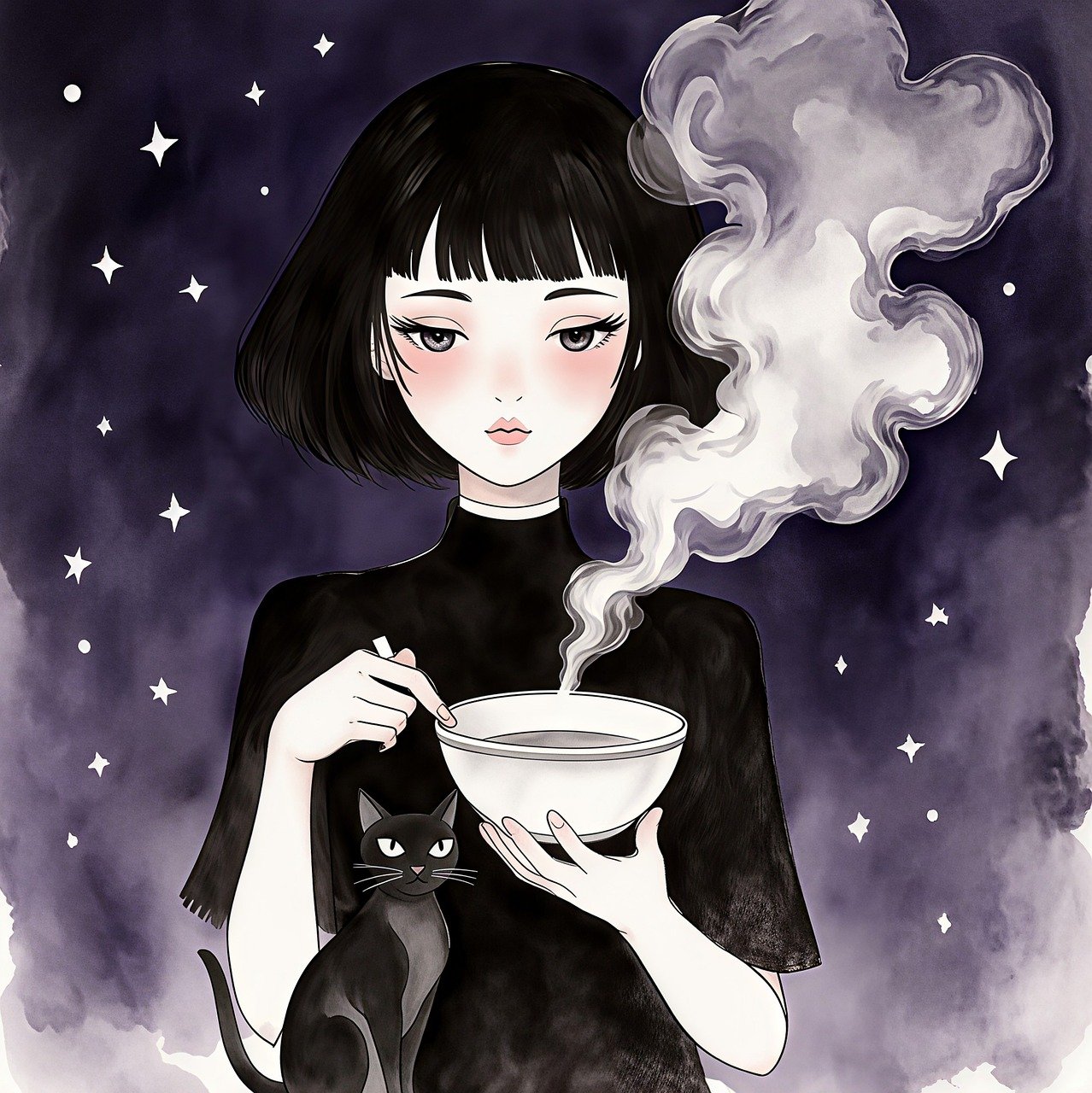 witch, halloween, magic, witchcraft, fairy tale, mystical, fantasy, woman, dark, smoke, modern, night, drawing, comic, ai generated