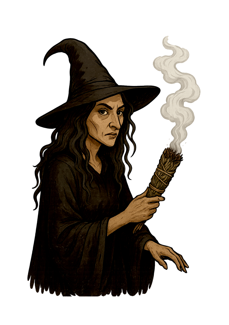 witch, halloween, magic, witchcraft, fairy tale, mystical, fantasy, woman, dark, smoke, cut out, ai generated