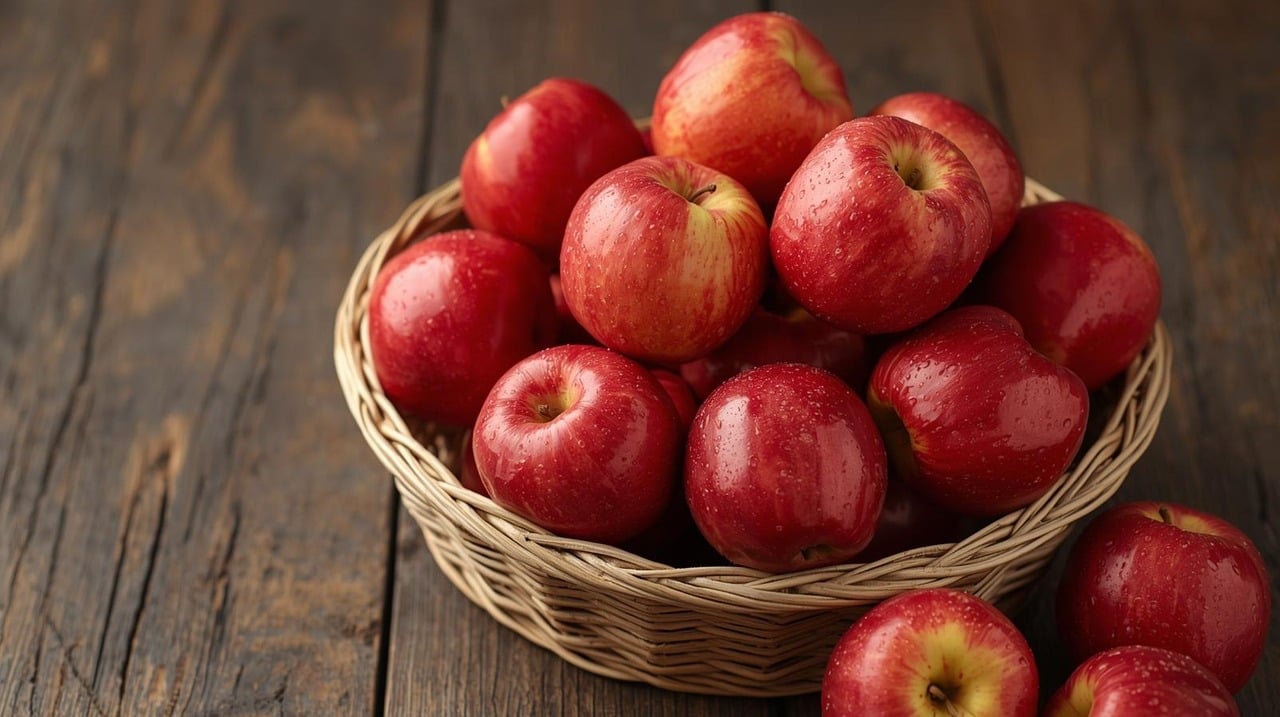 apple, fruit, food, fresh, healthy, red, vitamins, yummy, basket