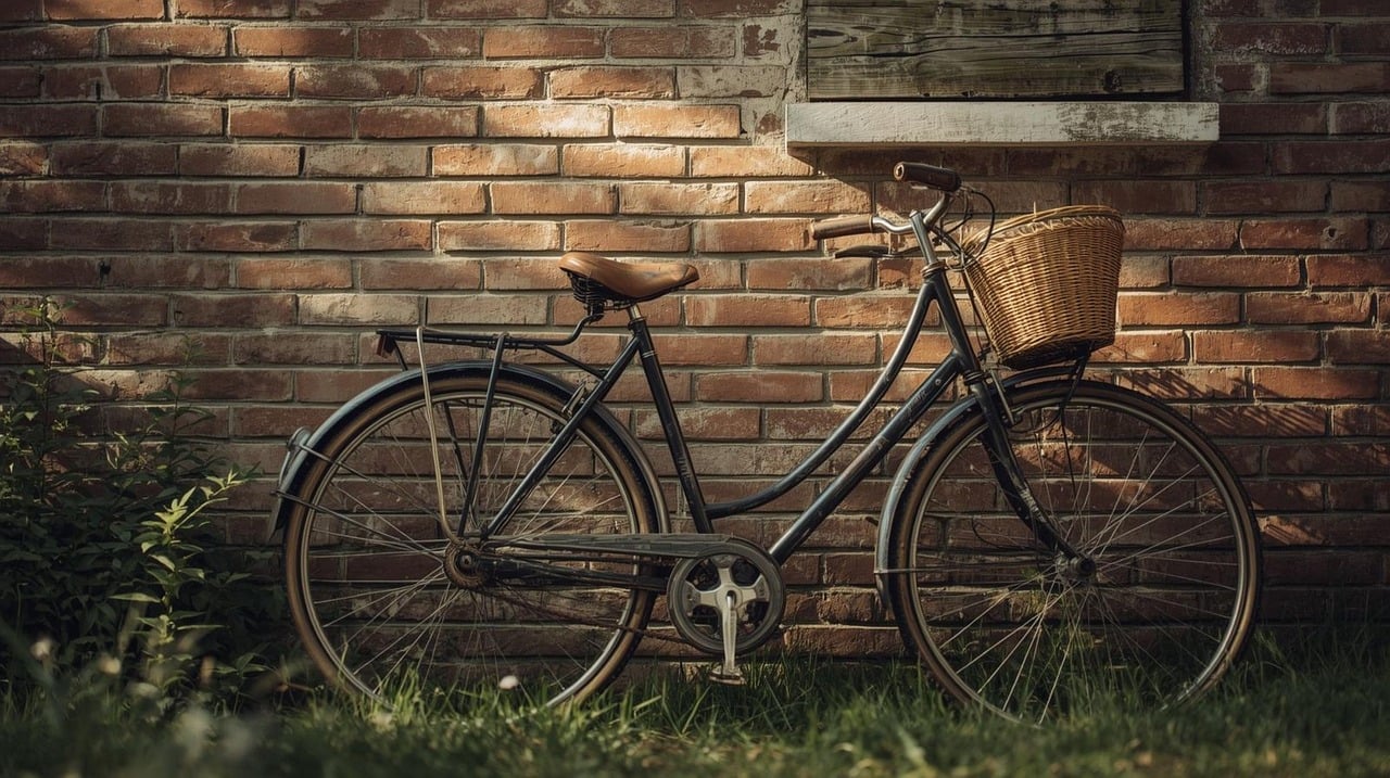bike, bicycle, basket, wall, stone, house, gras, nature, country