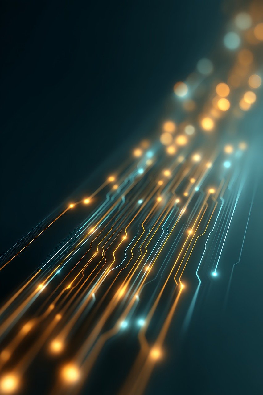 ai generované, abstraktné, linky, svetlo, žeravý, bodov, pripojenie, siete, technológie, údaje, internet, digitálne, komunikácia, grafický, moderné, futuristický, zlato, elektrina, obvod, vzor, textúra, tapeta, pozadie