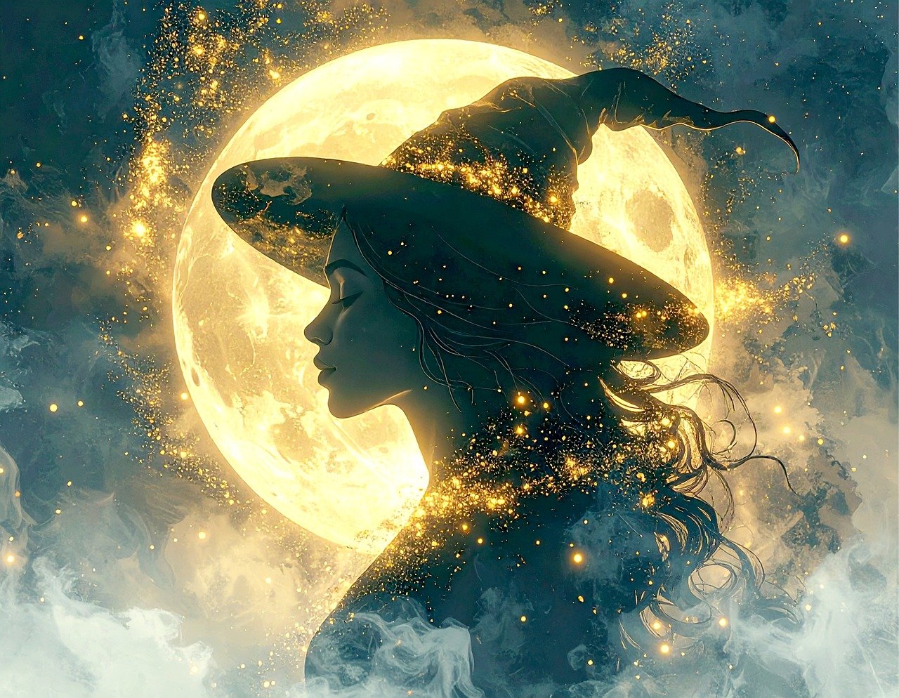 witch, halloween, cap, full moon, magic, nature, fantasy, mystical, dark, ai generated