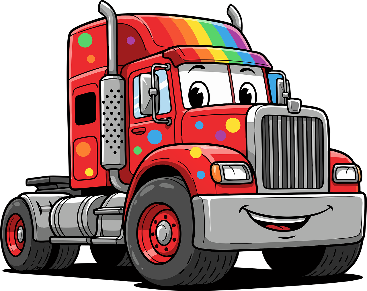 tractor, truck, transport, carrier, car, red, wheels, cartoon, ai generated