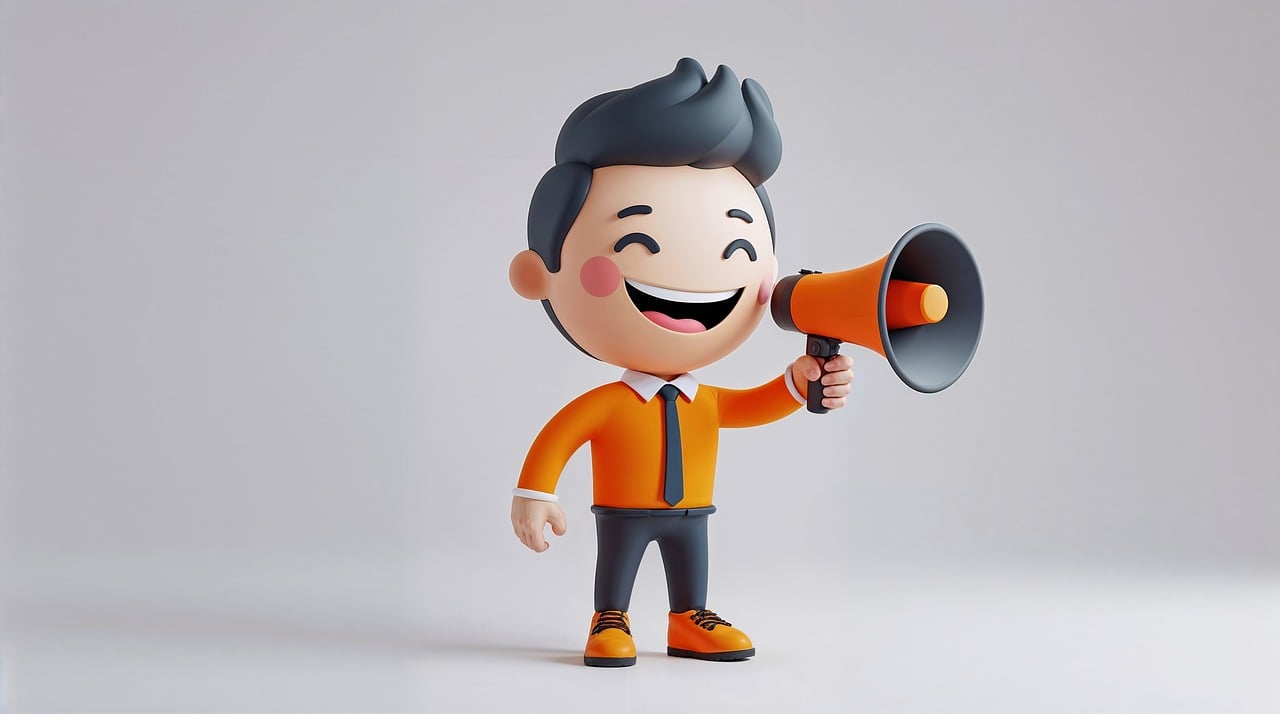megaphone, announcement, communication, speaker, information, speaking, attention, marketing, newsletter, message, demonstration, boy, fun, happy, ai generated