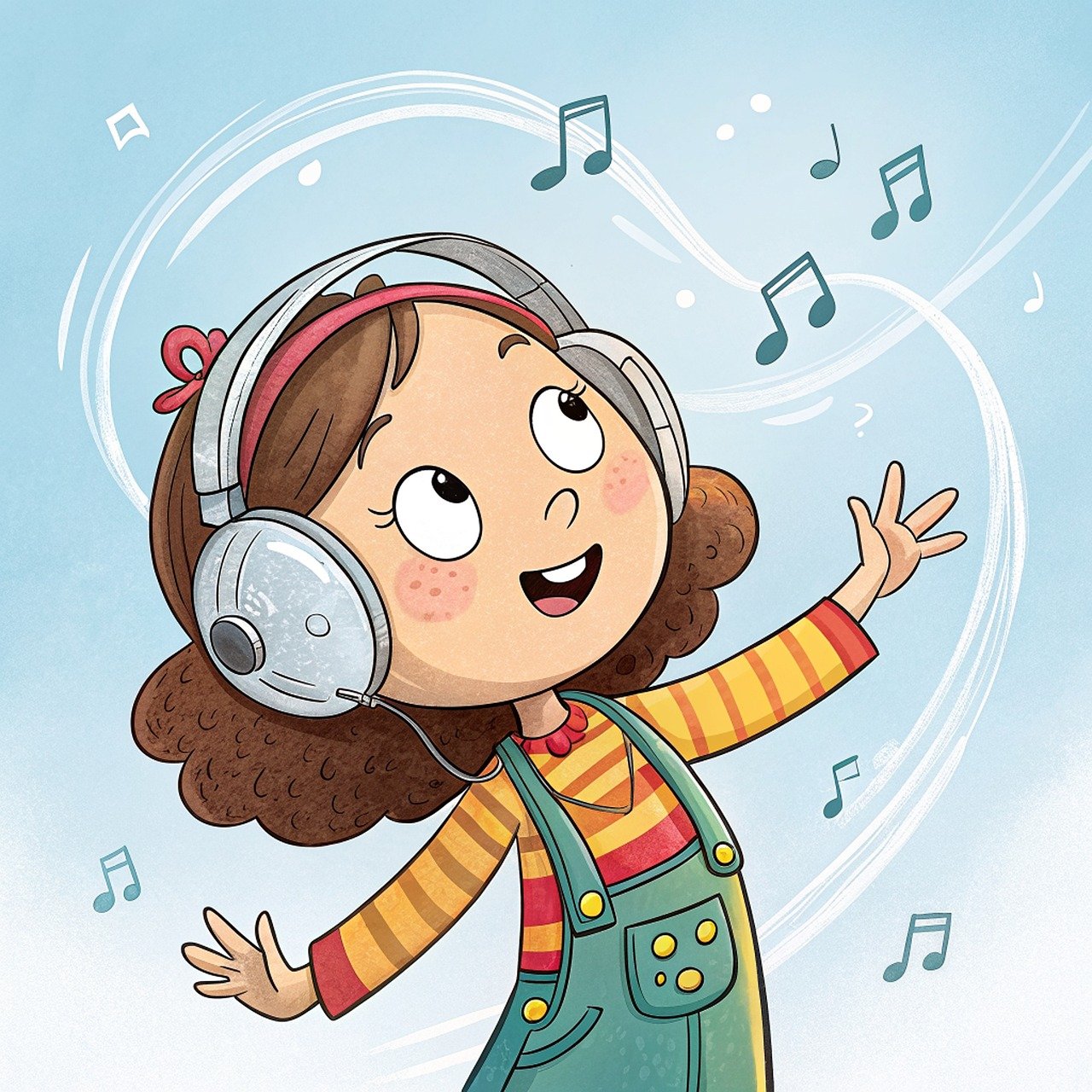 music, notes, headphones, melody, sound, musical, girl, listen, audio, ai generated
