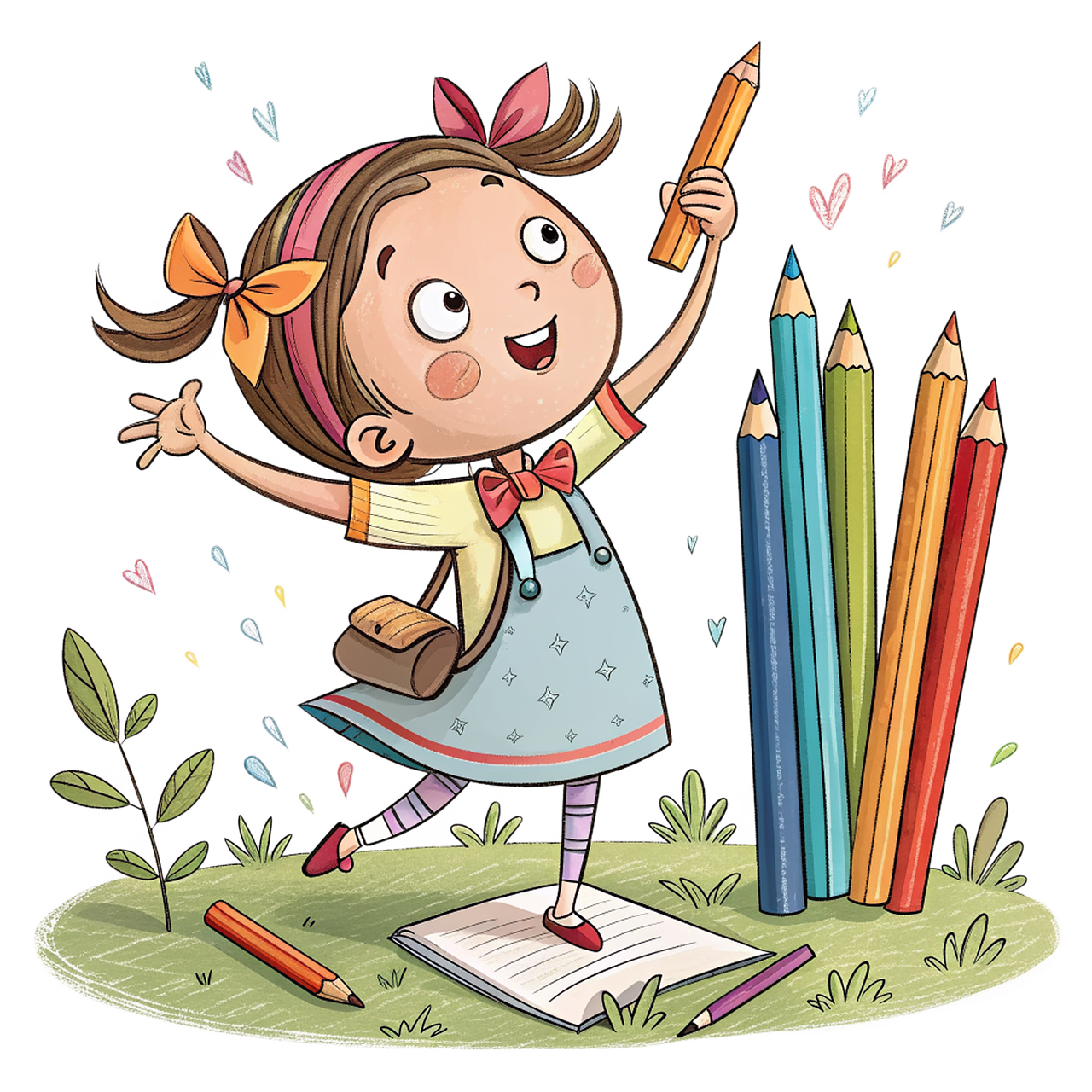 pencil, paint, notebook, drawing, girl, childhood, cartoon, kids, ai generated