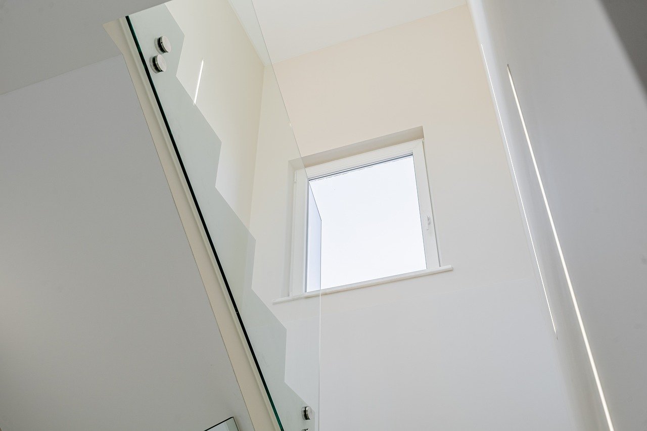 schodiště, sklo, zábradlí, mramor, kroky, moderní, interiér, costa blanca, luxus, domov, minimalistický, design, jasný, prostor, architektura, stylový, detail, elegantní, pojistné, španělština, výhradní, výzdoba, vlastnictví