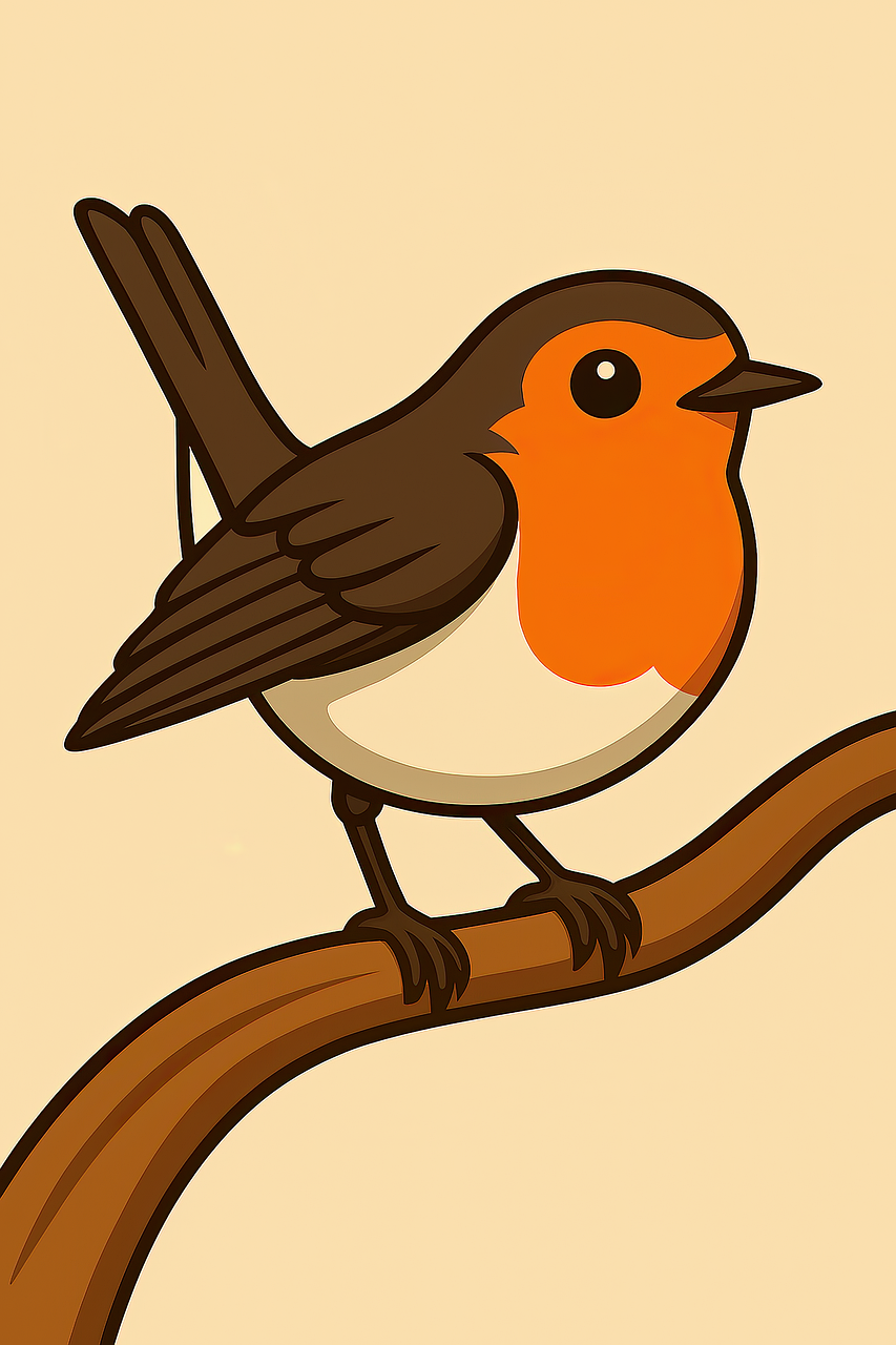 robin, bird, nature, animal, wildlife, plumage, feathers, birdwatching, branch, perched, songbird, ornithology, avian, book cover, high resolution, cartoon, ai generated