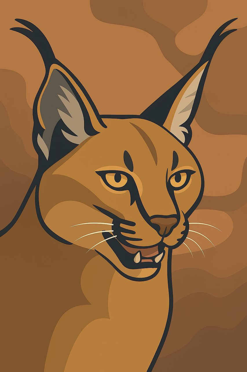 caracal, animal, cat, nature, wildcat, wildlife, feline, mammal, lynx, wild, africa, hunter, ears, safari, cartoon, ai generated