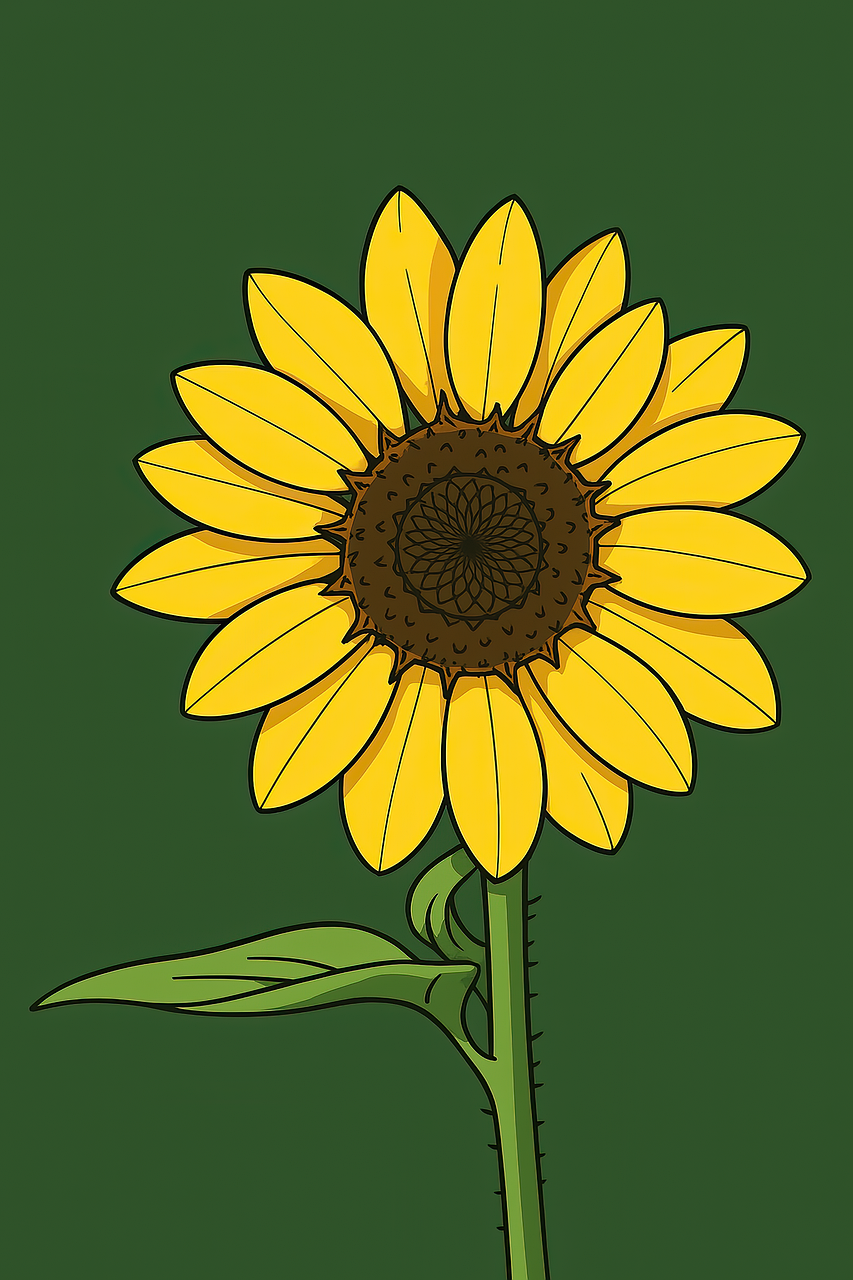 sunflower, nature, flower, yellow, bloom, summer, blossom, flora, plant, garden, petals, book cover, cartoon, cute, ai generated