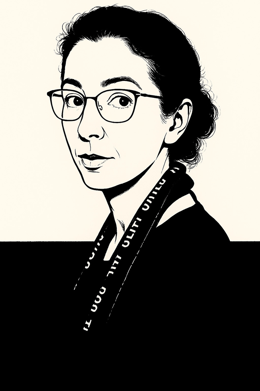 illustration en manque et blanc, affiche minimaliste, portrait à contraste élevé, conception graphique, portrait de femme, dessin au trait, style pochoir, dessin artistique, illustration moderne, jeune femme, portrait de lunettes, fond propre, art monochrome, visage abstrait, ai généré