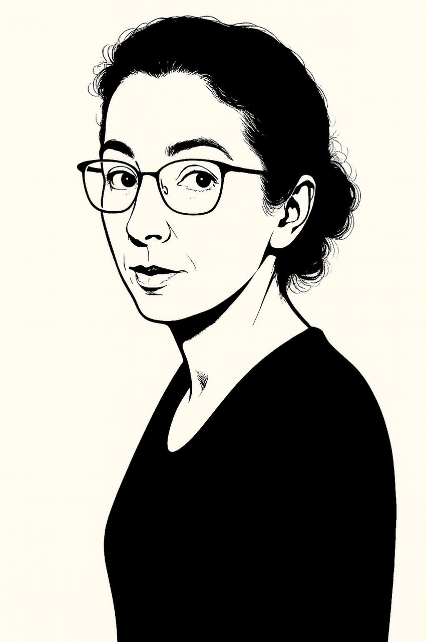 illustration en manque et blanc, affiche minimaliste, portrait à contraste élevé, conception graphique, portrait de femme, dessin au trait, style pochoir, dessin artistique, style de vecteur, illustration moderne, jeune femme, portrait de lunettes, fond propre, art monochrome, visage abstrait, ai généré
