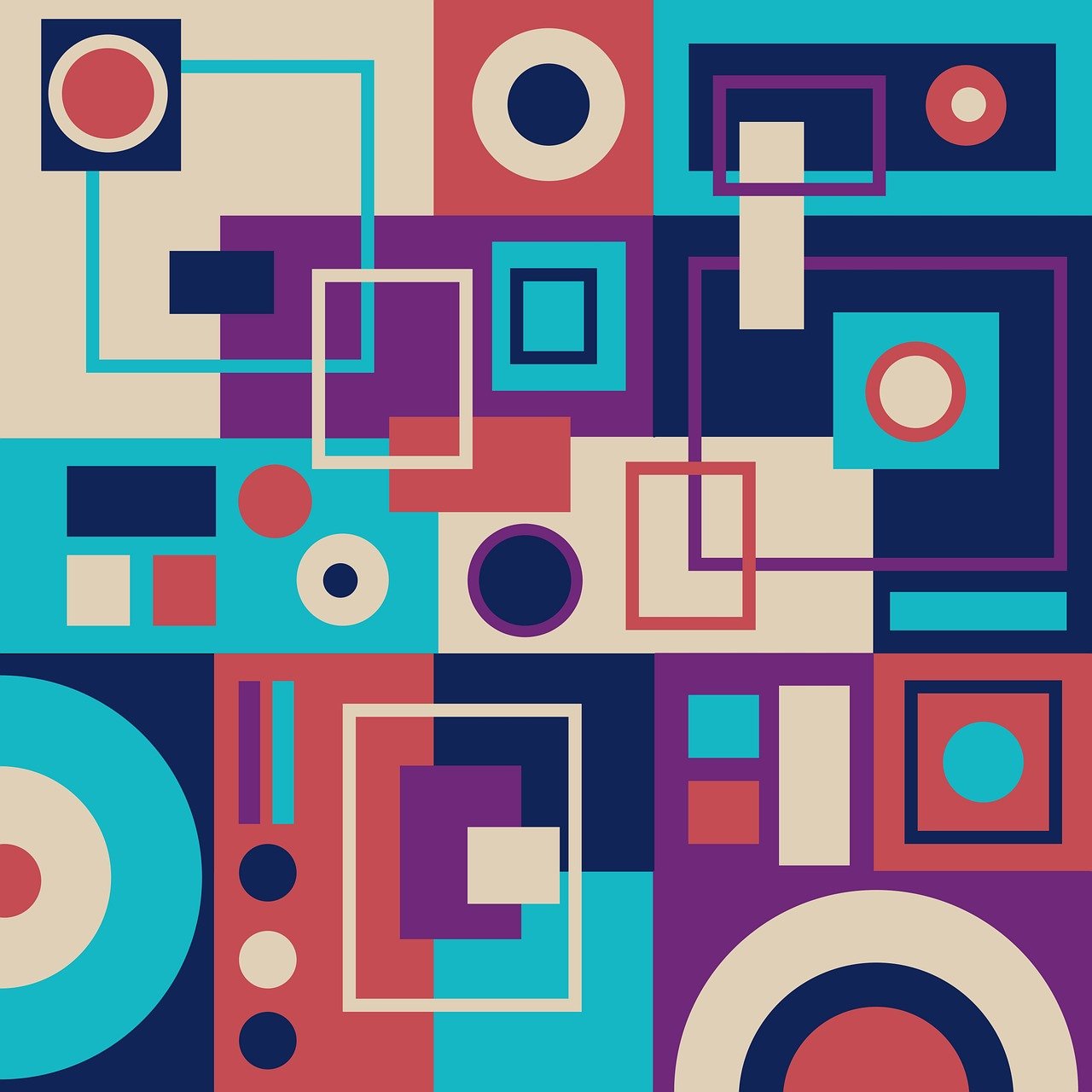 cube, carrés, blocs, la grille, cercles, points, oblongs, répétant, modèle, conception, sans couture, décoratif, décoration, scrapbooking