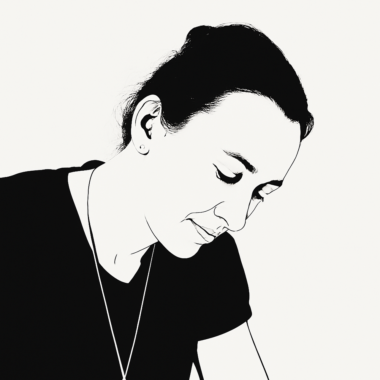 alb-negru, posterizată, minimalist, contrast mare, portret, femeie, curata liniile, siluetă, artă modernă, design grafic, poster minimal, arta digitala, fundal simplu, stil vectorial, ai generat