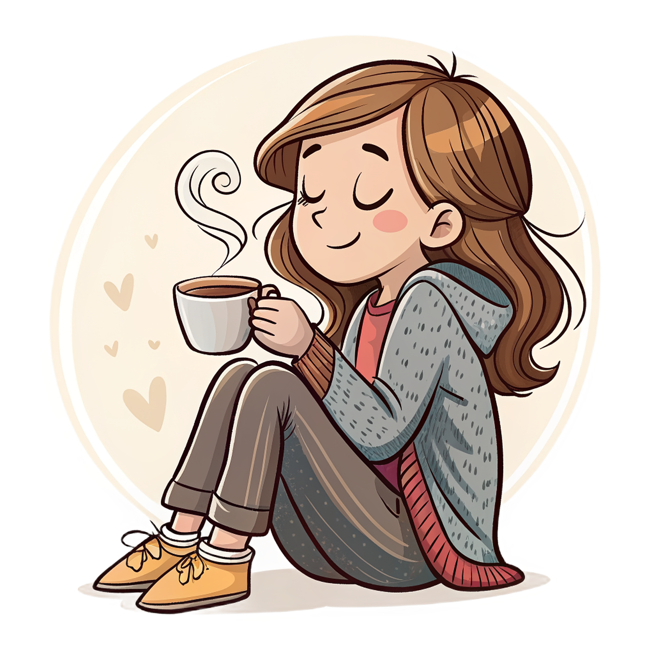 coffee, cup, drink, scent, hot, young woman, smile, ai generated