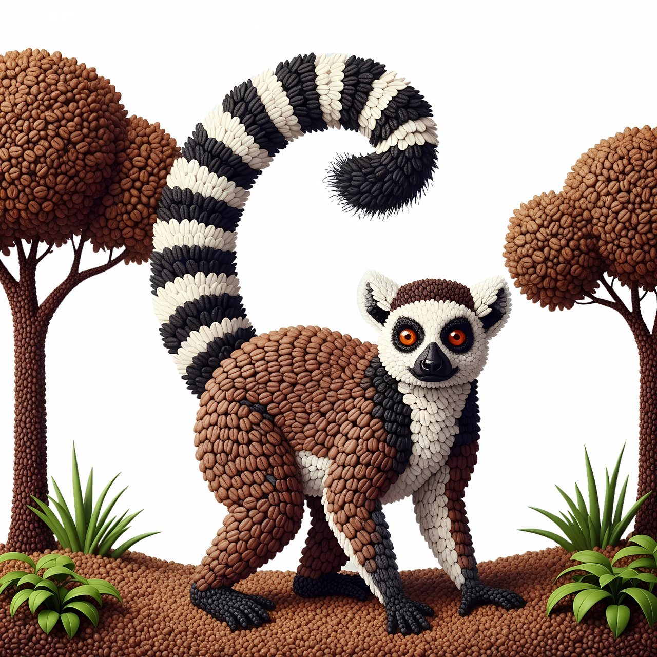 lemur, nature, animal, madagascar, primacy, mammals, tropical, coffee, grains, abstract, ai generated