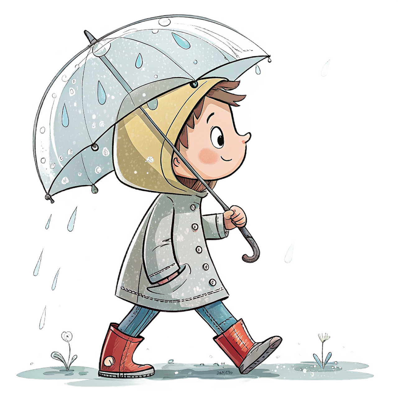 rain, nature, umbrella, autumn, weather, drops, girl, puddle, ai generated