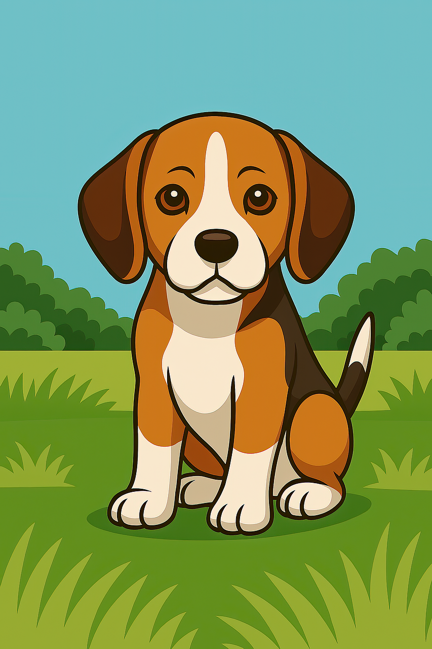 beagle, pet, dog, animal, puppy, nature, outdoors, canine, meadow, cute, breed, friend, mammal, happy, young, purebred, field, portrait, wallpaper, book cover, cartoon, ai generated