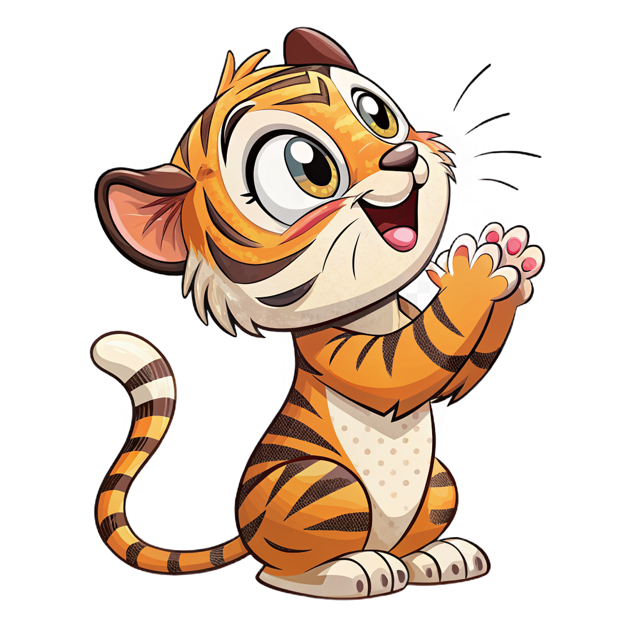 tiger, animal, predator, feline, nature, mammal, stripes, fauna, mustache, cute, child, cartoon, character, ai generated