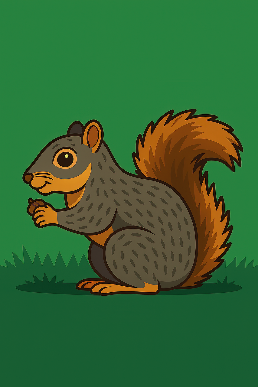 squirrel, nature, animal, wildlife, rodent, mammal, foraging, cute, wild, attentive, book cover wallpaper, cartoon, ai generated