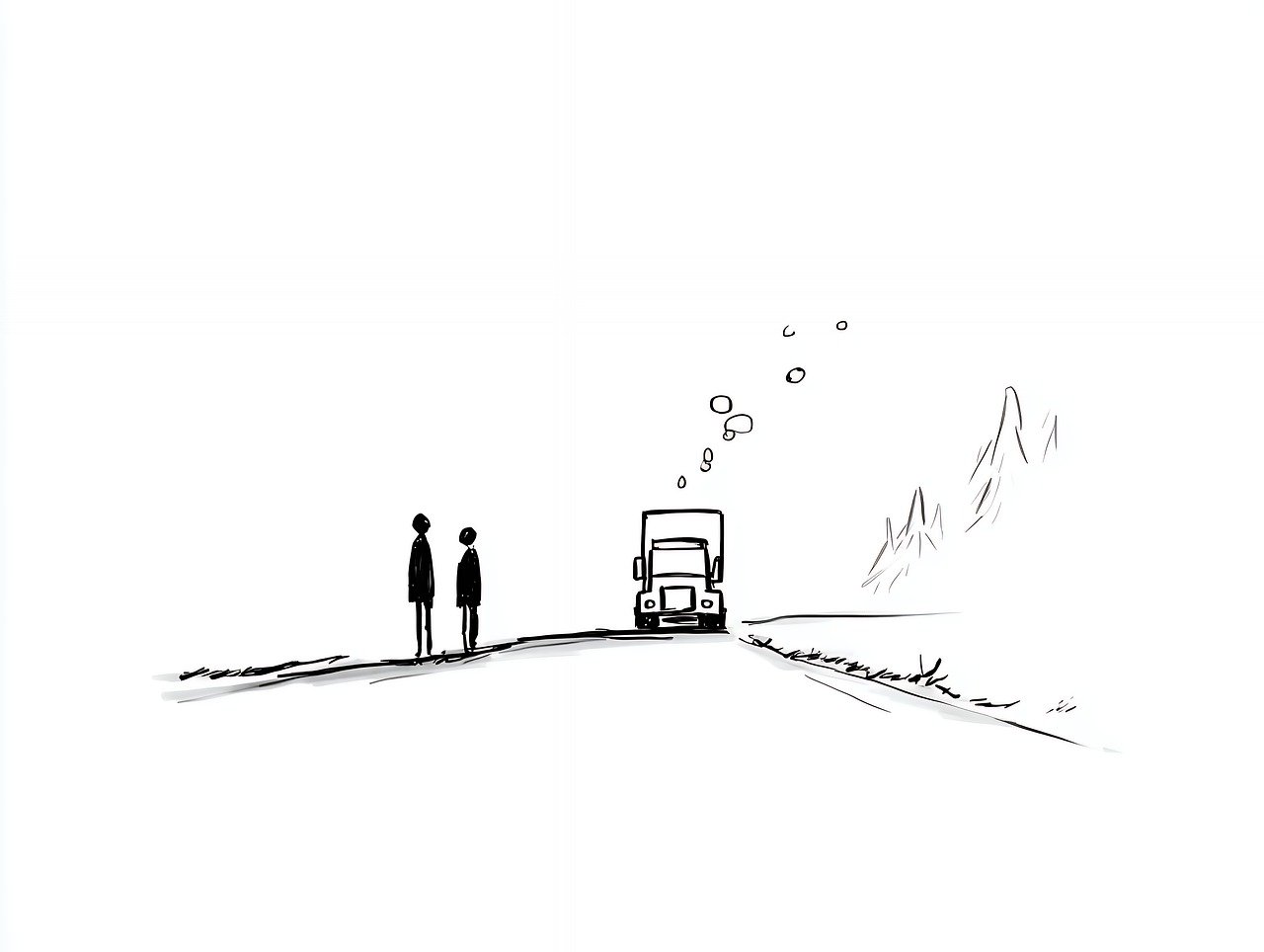 minimal, ink, sketch, silhouette, road, van, simple, black, white, drawing, line, artistic, minimalistic, vehicle, transport, journey, travel, path, highway, perspective, graphic, abstract, outdoor, landscape, ai generated