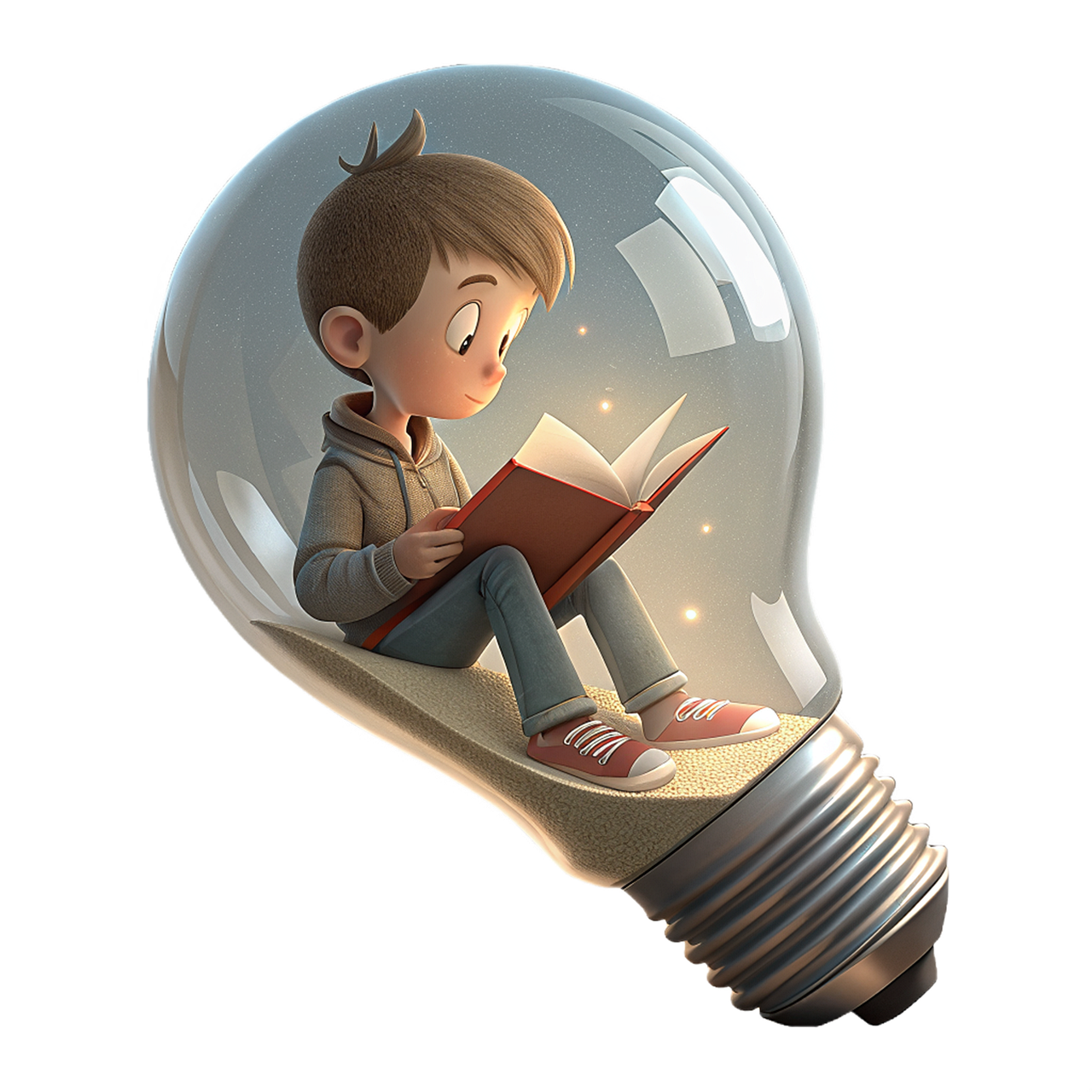 boy, reading, book, to read, study, knowledge, kids, education, bulb, glass, ai generated