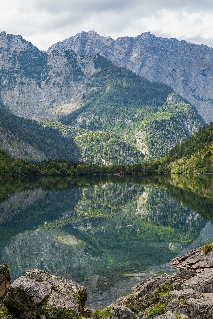 upper lake, mountains, mountain lake, water, outlook, nature, alps, idyllic, reflection, mountain range, lake, summit, landscape, berchtesgaden, königssee, bavaria, upper bavaria