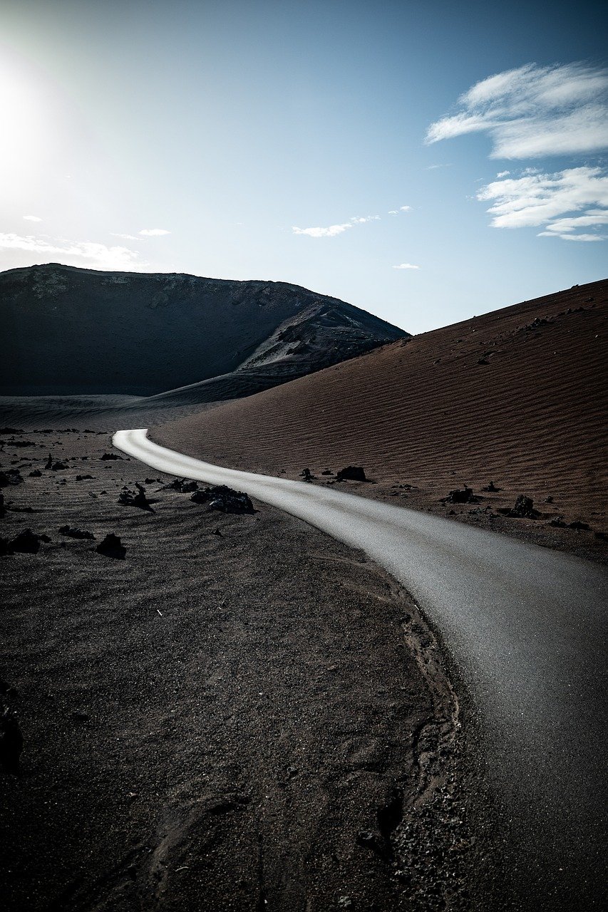 lanzarote, volcanic, landscape, rock, island, volcanic landscape, road, curve