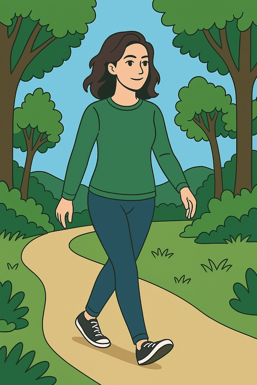 woman, girl, lady, walking, nature, road, people, park, exercise, fitness, health, outdoors, wallpaper, book cover, ai generated