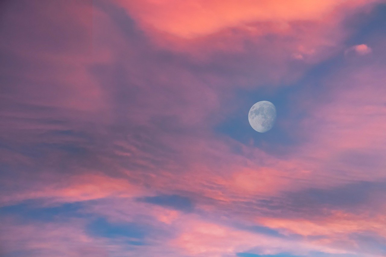 darling, clouds, moon, sunset, weather, time, wind, nature