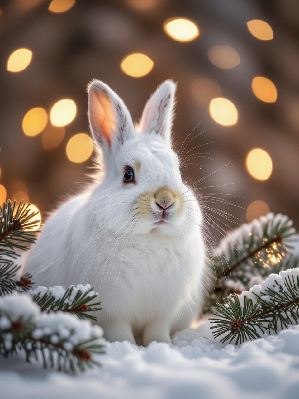 christmas, winter, christmas pictures, winter pictures, advent, background, vacation, celebration, fixed, holidays, season, christmas time, christmas decoration, public holidays, nature, wintry, love, cold, mood, ai generated, rabbit, snow hare, snow, fir branch